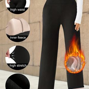 TEMU 여성용 기모 안감 와이드 레그 팬츠 * 하이웨스트 탄성 레그 팬츠 * 소형/정규/타일 * 루즈핏 와이드 레그 스웨트팬츠 * 기모 안감 레그 캐주얼 팬츠 * 탄성 허리 * 하이웨스트 * 탄성 * 루즈핏 * * 다용도 * 겨울 스타일 * St