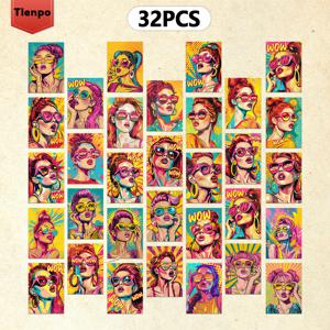 TEMU 32개 TLENPO 팝 아트 포스터 - 스크랩북 호환 가능, 개인화 가능한 팝 아트 소녀 포스트카드, 빈티지 사진, DIY 인사말 카드, 생일 초대장, 파티 장식용 (32개) - 다이어리, 앨범용 접착제 포함