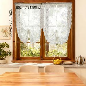 TEMU 프렌치 스타일 이중列 꽃무늬 로맨 카페 주방용 짧은 커튼 2개 세트, 디자인, 거실, 침실, 카페, 사무실 장식용 소형 커튼
