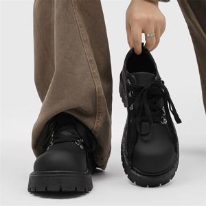 TEMU 더비 슈즈 2025 신상 가을 로우탑 남성용 빈티지 정장화 플랫폼 비즈니스 캐주얼화 와이드토 슈즈