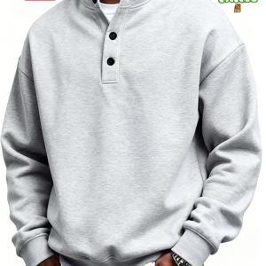 TEMU [Shule Water OBM] 남성 폴로 셔츠는 봄, 가을용 단색 헨리 탑이며, 부드럽고 편안한 원단으로 제작되었습니다. 버튼 플래킷 디자인으로 캐주얼한 외출 및 일상복에 적합합니다.