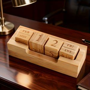 TEMU 맞춤형 나무 영구 달력: 영감을 주는 인용구, 회사 이름, 조각 로고로 맞춤 제작 가능. 가정 사무실 책상 장식용 아이템