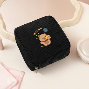 TEMU 1개 다기능 여성용 메이크업 가방, 미니 화장품 파우치, 휴대용 여행용 세면도구 가방, 소형 수납 가방, 코듀로이 소재 메이크업 가방, 귀여운 카피바라 프린트 디자인 수납 파우치, 출장 시 휴대에 적합