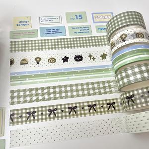 TEMU 6가지 스타일의 INS 마치 녹색 체크무늬 창의적인 와시 테이프 (격자 패턴)