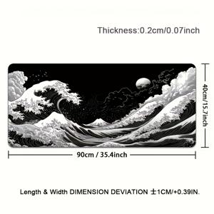 TEMU 특대형 일본식 흑파 게이밍 마우스 패드 - 인체공학적, 미끄럼 방지 고무 베이스, 컴퓨터 및 태블릿용 예술적인 일본 풍경 디자인, 내구성 있는 매끄러운 표면, 컴퓨터 마우스 패드 | 아트 마우스 패드 | 내구성 있는 마우스 패드, 대형 마우스 패드