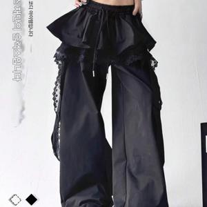 TEMU Y2K 신상 여성용 오버사이즈 화이트 레이스 와이드 팬츠 · 하이웨이스트 실루엣, 드로스트링 없는 깔끔 디자인, 한국·일본 감성 캐주얼·오피스 웨어, 올시즌 활용 가능한 롱 팬츠