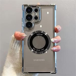 TEMU 휴대폰 케이스 - 3개 세트 (휴대폰 커버 1개 + 고화질 스크린 보호 필름 2개) 도금 마그네틱 무선 충전 케이스 (삼성 S26 울트라 S26 플러스 S26 5G 투명 충격 방지 카메라 보호)