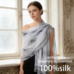 TEMU 100% 멀베리 실크 대형 숄, 잉크 블랙, 유럽 궁정 스타일, 봄/여름, 시원한 목 스카프, 가벼운 랩, 젊은 기운, 우아한 헤드스카프, 외출, 휴가, 해변 여행, 여름 휴가, 해변, 라마단, Eid