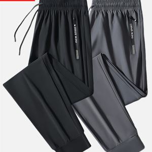 TEMU 2피스 세트 여름용 고탄력 조깅 팬츠, 아이스 감촉 원단 지퍼 포켓 패션 레그 팬츠, 통기성 좋은 얇은 남성용 발목길이 조깅 팬츠, 여름 스포츠, 야외 및 일상복으로 적합, 선물로도 이상적