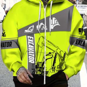 TEMU 밝은 노란색 남성용 긴팔 지퍼업 스포츠 후드티, 건설 현장용으로 디자인되었습니다. 반사 스트라이프가 있는 튼튼한 소재로 제작되었으며 가볍고 편안한 작업복으로 야외 활동에 적합합니다.