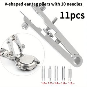 TEMU 11피스 전문가용 스테인리스 스틸 시계 밴드 스프링 바 플라이어, 내구성 있는 정밀 디자인 헤드 10개 포함 (1V 타입 + 10개 바늘), 시계 수리용 - 시계 수리 장비 호환, 스프링 바 제거 및 설치 지원