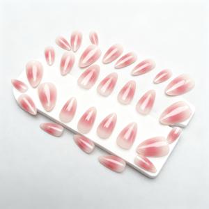 TEMU 글로시 핑크 누드 캣아이 디자인 아몬드형 숏 프레스온 네일, 미묘한 그라데이션, 데일리웨어와 특별한 행사에 완벽