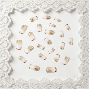 TEMU 24개 세트 숏 스퀘어 프렌치 글리터 프레스온 인조네일 - 우아한 화이트 & 골드 글리터 디자인 선물 인조네일 팁