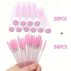 TEMU 70개 핑크색 일회용 속눈썹 브러쉬 세트 - 방수 및 무향 속눈썹 연장 도구, 빈 튜브 20개 및 속눈썹 브러쉬 50개 포함, 메이크업에 적합