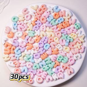TEMU 30/60개 소프트톤 및 멀티 컬러 불투명 레진 알파벳 A-Z (대문자 및 소문자 모두), 주얼리, 네일 아트, 스크랩북, 키체인, 생일 파티 및 모임에 적합, 구멍이 없는 부드러운 공예 비즈 특징