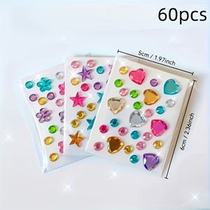 TEMU 60개 미니 합성 보석 스티커 - 자체 접착 혼합 모양 (하트, 별, 꽃), DIY 공예, 네일 아트, 얼굴 & 바디 장식에 이상적 - 반짝이는 아크릴 보석, 주얼리 제작, 헤어 액세서리, 파티 의상 장식용; 결혼식, 생일, 기념일, 새해 전야, 발렌타인데이, 할로윈, 크리스마스 축하, 웨딩 장식, 공예 애호가를 위한 완벽한 휴일 필수품