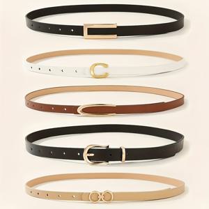 TEMU 5개 세트 조합 다용도 여성용 얇은 벨트, PU 소재 + 합금 버클 장식, 간편하면서도 섬세함. 드레스, 정장, 청바지 등 다양한 아이템에 적합하며 허리 라인을 쉽게 윤곽을 잡아주고, 의상 레이어링을 강화합니다.