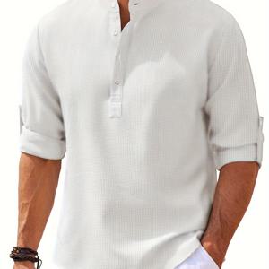 TEMU 남성 셔츠 긴팔 스탠드업 칼라 가디건 파인애플 체크 셔츠 남성 옥수수 기장 봄 가을 캐주얼 셔츠 레트로 트렌드 스타일