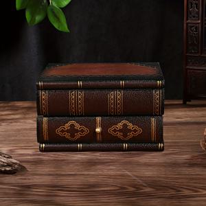 TEMU 서랍과 플립 커버가 있는 나무 PU 클래식 빈티지 책 모양 수납 상자, 서재 장식, 보석 보관, 잡화 정리함 및 사무실 수납에 적합