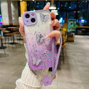 TEMU 휴대폰 케이스 - 아이폰 15 15Pro 15Plus 15Promax 14Pro 14Plus 14Promax 13 13Pro 13Promax 12 12Pro 12Promax 11Promax 11 호환, 점점 빛나는 별이 빛나는 핑크색 플래시 나비 폰 케이스 (걸이 코드 포함)