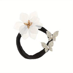 TEMU 꽃 라인스톤 나비 헤어 루프 헤어 번 메이커 포니테일 홀더 우아한 헤어 스타일링 액세서리 여성 및 일상 사용을 위한