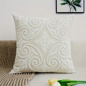 TEMU 1개 고급스러운 타월 자수 쿠션 베개 커버, 미국풍 낙원 스타일, 다양한 사이즈, 다양한 방 타입에 적합