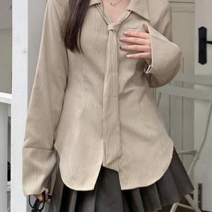 TEMU 마야르드 니치 긴팔 허리 집어넣는 셔츠 학술 스타일 타이 상의