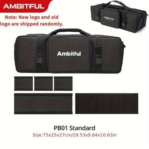TEMU AMBITFUL PB01 전문 스튜디오 기어 가방, 사진 장비용, 75cm 휴대용 케이스, 조절 가능한 분할판, 스탠드 및 트리거 보관, 튼튼한 폴리에스테르 섬유 구조, 블랙