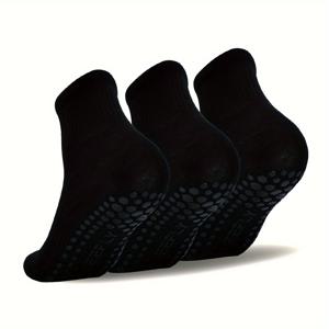 TEMU 여성용 미드 카프 요가 양말 3켤레, 통기성, 편안함, 필라테스용 미끄럼 방지