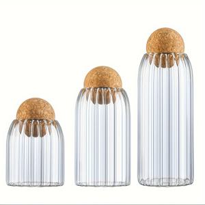 TEMU YumiPLUS 3개 세트: 일본 스타일 밀폐 유리병 코르크 스토퍼 포함 - 차, 커피콩, 곡물 등에 완벽 - 고급 보로실리케이트 유리, 재사용 가능, 손세척 전용 - 주방 필수품, 투명, 보관용, 500ml+800ml+1200ml