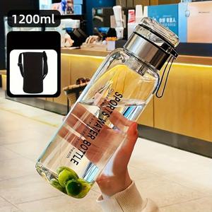 TEMU 1개 1.2L/1.5L/2L 파우치 포함 휴대용 스포츠 물병 야외 여행 방수 유리병 인퓨저 패션 드링크웨어