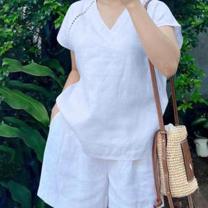 TEMU ZANZEA 2개 얇고 넉넉한 솔리드 V넥 러플 소매 할로우 디자인 셔츠 편안한 빅사이즈 반바지 세트 패션 캐주얼 슈트