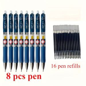 TEMU 8+16개/세트 의사용 젤 처방 펜 0.5mm 다크 블루 잉크 자동 감김 간호사 필기 사무용품
