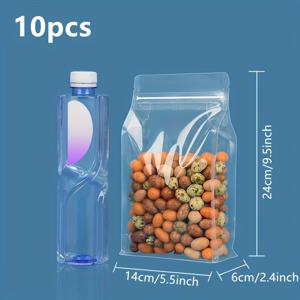 TEMU 재사용 가능한 식품 보관 백 10개 세트, 투명한 무광택 자체 밀봉 파우치, 납작한 바닥 스탠드형 지퍼 백, 건조 식품, 주방 용품 및 크리스마스 선물 포장에 적합