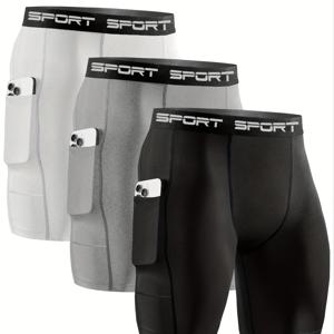 TEMU 남성용 컴프레션 스포츠 반바지 3팩 - 통기성 및 신축성, 야외 트레이닝, 사이클링, 러닝에 이상적