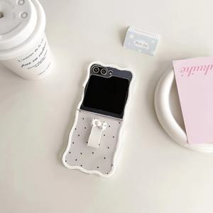 TEMU 폴카 도트 리본 링 버클 Zflip6 휴대폰 케이스 접이식 스크린 Zflip5 실리콘 보호 커버 멋진 소형 신선한 Zflip4 소프트 셸 Zflip3 경량 휴대용 여성용 플립 폰 보호 커버
