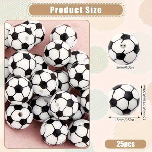 TEMU 25개 실리콘 펜용 비즈, 15mm 라운드 스포츠 실리콘 비즈, 키체인 만들기용, 루즈 축구 비즈, 공예 랜야드 목걸이 주얼리 DIY