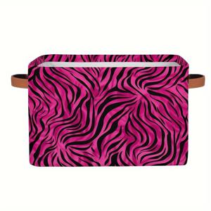 TEMU 핫핑크 프린트 손잡이 수납 바구니 | 접이식 큐브 수납함 | 옷, 책 및 선물 바구니용 오픈 선반 정리함