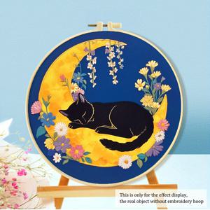 TEMU 11CT 미리 인쇄된 원단, 혼합 색상 실, 스풀 3개 세트가 포함된 고양이 테마 십자수 키트. 동물 자수에 적합하며, 초보자도 쉽게 사용할 수 있어 연중 사용 가능합니다.