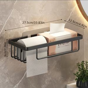 TEMU 스테인리스 스틸 방청 벽걸이 욕실 정리대 - 드릴 필요 없는, 투명 디자인의 화장지, 비누 및 액세서리용 이중 선반 수납대, 현대적인 대리석 욕실에 완벽, 욕실 정리 및 수납용품