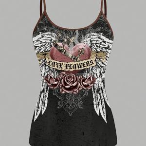 TEMU 아티툰 여성 캐주얼 빈티지 하트 윙 프린트 섹시 타이트 캐미솔