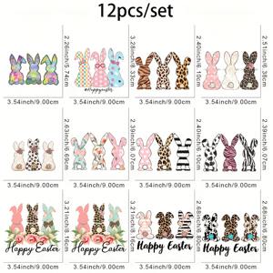 TEMU 12개 부활절 토끼 아이언온 전사 스티커 - 12가지 독특한 디자인의 해피 이스터 비닐 데칼, 티셔츠, 마스크, 청바지, 백팩 및 DIY 공예용 세탁 가능한 열전달 패치