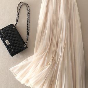 TEMU 여성용 우아한 3단 A라인 맥시 스커트 - 비침 없는 포멀/파티/데일리 스커트, 플레어드 레이어로 부드러운 룩, 사계절 착용 가능한 귀여운 스커트, 파티웨어, 비투명 소재