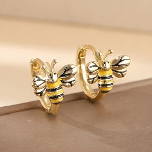 TEMU 시크한 벌 영감 구리 후프 귀걸이 - 귀여운 빈티지 동물 디자인, 니켈 프리 캐주얼 의상 및 선물용