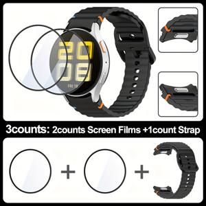 TEMU 삼성 4 5 6 7 40mm용 3개 세트 신형 우아한 무료 조작 버튼 스트랩 + 2개 스크린 보호 필름+삼성 4 5 6 7 40mm용 브레이슬릿 밴드(간격 없음)