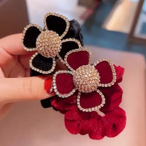 TEMU 라인스톤 장식 벨벳 리본 머리띠 2개 세트 - 우아하고 달콤한 탄성 포니테일 홀더, 새해 축하 행사에 완벽