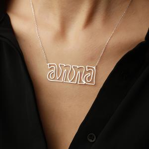 TEMU 맞춤형 홀로우 이름 목걸이, 개성 있는 블랙 패션 대형 이름 목걸이, 스테인리스 스틸 플라크 펜던트 목걸이, 다용도 데일리 웨어 액세서리, 트렌디 여성 주얼리, 영어 전용