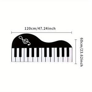 TEMU 벨벳 피아노 모양의 지역 러그, 1000g+ 10mm, 블랙 앤 화이트 음악적 노트, 미끄럼 방지, 기계 세척 가능, 중간 모양, 폴리에스터 100%, 침실, 출입구, 실내 장식, 창의적인 개인화 홈 카펫, 추수감사절, 데이, 어머니의 날에 이상적