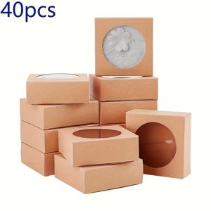 TEMU 그녀/그를 위한 선물 40개입 크래프트 종이 선물 상자, 둥근 투명 창, 접이식 사각 패키징, 주얼리 디스플레이, 웨딩 파티 생일 기념일 선물