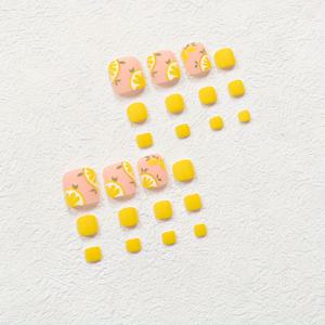 TEMU 24개입 매트 토 네일 풀커버 인조네일, 유럽&미국 2025 봄/여름 신상 귀여운 카툰 레몬 토 네일 스티커, 여성용 매트 네일 패치, 젤리 글루 1개 & 버퍼 1개 포함